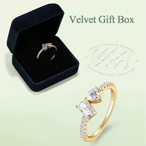 <b>925</b> Sterling <b>Silver</b> Gold Plated Emerald Cut and Heart Moissanite Engagement <b>Ring</b> for Women - Product Image 1