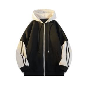 Sweat-shirt à capuche à rayures coréennes Veste cardigan à fermeture éclair décontractée tendance Vêtements d'extérieur unisexes de couleur contrastée pour hommes Hiver - Product Image 4