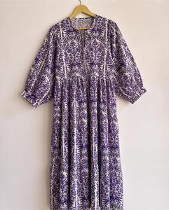 Wholesale Indian Autumn Vintage Wave Print Knitted Long <b>Dress</b> Women Casual <b>Dress</b> <b>Elastic</b> Waist Puff Sleeve - Product Image 5