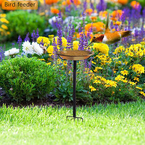 Bird bath vintage bird bath metal outdoor accessory landscape decor bird sanctuary <b>feeder</b> tray decorative yard stake garden - Product Image 2