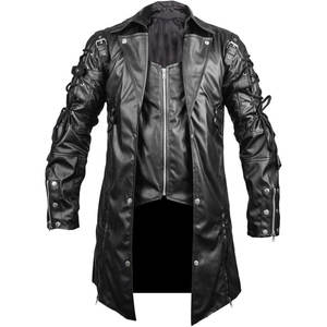 Top Selling Jet Black Steampunk Leather <b>Jacket</b> <b>Gothic</b> Coat Faux Leather Hand Made for Men - Product Image 1
