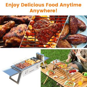 Griglia portatile in acciaio inox pieghevole a carbone Barbecue da tavolo facile configurazione Barbecue per campeggio feste all'aperto cortile - Product Image 2