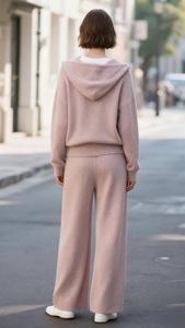 Ensemble de survêtement à capuche pour femmes, manches longues, couleur unie, coupe ample décontractée, fermeture éclair, style automne - Product Image 2