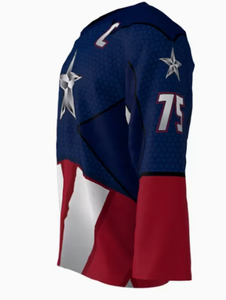 Camiseta de hockey sobre hielo de Capitán América para hombre, manga larga, estampado sublimado, poliéster que absorbe la humedad, cuello redondo, uniforme para adultos - Product Image 5
