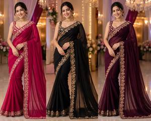 Leranath Fashion VC-4146 Pink Embroidered Blooming Vichitra Silk Floor-Length Traditional Women's Saree Blouse <b>Wrap</b> <b>for</b> <b>Wedding</b> - Product Image 4