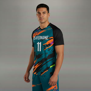 Maillot de foot homme sur mesure de haute qualité, 100 % polyester, design par sublimation personnalisé, respirant et à séchage rapide. - Product Image 1
