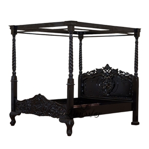 Cama con Dosel Gótica Negra de Lujo, Estructura de Madera Sólida, Estilo Real Europeo Clásico para Recámara Principal 2204448 - Product Image 3