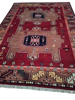 Antiker 8x11 georgischer Wollte ppich Handgemachter roter geometrischer Design-Seiden teppich für Gebet Vintage Kazak Tribal Afghan im Raum