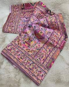 Sari de Seda Pasmeena con Tejido Zari Elaborado, Varios Colores, Sin Arrugas, para Fiestas - Product Image 5