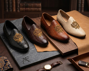 Nouvelles Chaussures Homme Neob Ventures à Broderie, en Cuir Synthétique et Velours, Semelle Intermédiaire en Cuir, Semelle Extérieure en Cuir, Modèle Fermé, Très Vendues - Product Image 1