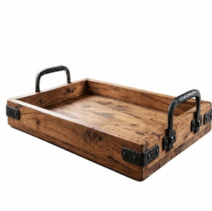 Natural Wood Rectangular <b>Tray</b> with Handles Decorative Organizer & Serving <b>Tray</b> Carved Design for Home Decor - Product Image 3