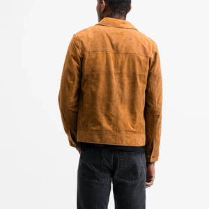 <b>Men's</b> Brown <b>Suede</b> Leather <b>Jacket</b> Zipper Closure Pockets Casual Winter Style Stand Collar Regular Fit Windproof & Breathable - Product Image 2