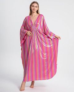 Robe Abaya Maxi Scintillante Col V Manches Chauve-Souris Coupe Ample Motif Floral Vêtement de Plage Femme Polyester Style Modeste Perlée - Product Image 2