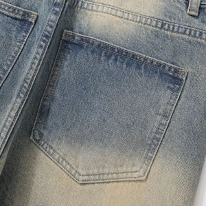 Jean décontracté pour homme, coupe droite, confortable et tendance, en denim épais et respirant, taille élastique, délavé clair uni - Product Image 6