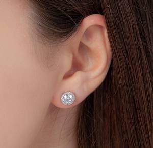 Pendientes de tuerca redondos de moissanita con halo en plata de ley para mujer, joyería nupcial hecha a mano, producto a granel - Product Image 5