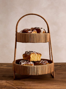 Handwoven Rattan Two Tier Serving Tray Cake Stand Dessert <b>Display</b> Stand Wicker Food Tray Rustic Kitchen Decor Organizer - Product Image 5