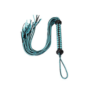 Látigo de nailon trenzado con rayas azul verdoso y negras y asa de lazo - Product Image 1