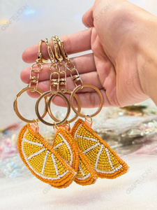 Llavero de Bolso con Cuentas de Algodón Hechas a Mano, Diseño de Rodaja de Naranja Cítrica, Accesorio de Moda de Verano de Lujo Ecológico, Venta al por Mayor - Product Image 2