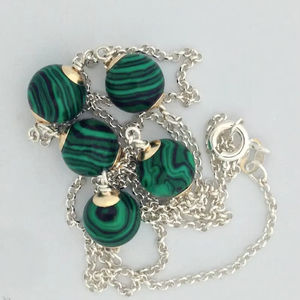 Collier en malachite, argent sterling 925 massif et or jaune 14 carats, bijoux en pierres précieuses pour femmes, cadeau - Product Image 1