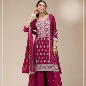 ชุดสัลวาร์ คามีซ ผ้าจอร์เจตต์เทียม แบบเย็บกึ่งสำเร็จ พร้อมงานปักเลื่อม ดีไซน์ทันสมัย สำหรับงานดิวาลี งานแต่งงาน และงานพรอม - Product Image 1