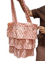 Sac fourre-tout en coton à volants superposés imprimé floral, avec bretelles, léger, fait main, écologique, pour l'été et l'automne, idéal pour les voyages