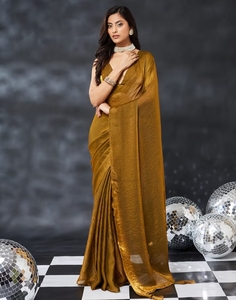 Sari de Fiesta Liso KV Gold Silk Blend con Diseño Reversible de Secado Rápido y Sin Arrugas, y Blusa Sin Coser para Otoño - Product Image 5