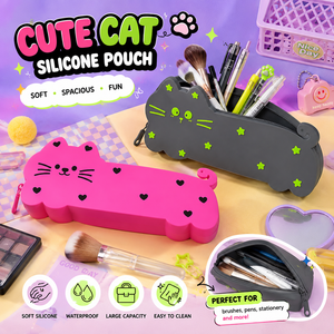 Set de papelería, estuche grande para lápices con diseño de gato, cierre de cremallera, bolsa de maquillaje impermeable, fácil de limpiar, multiusos, para viaje - Product Image 4