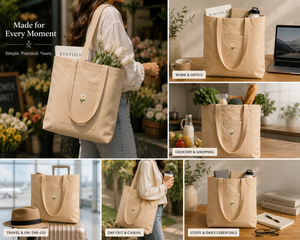 Sac fourre-tout en toile de coton beige pour un usage quotidien - Product Image 3