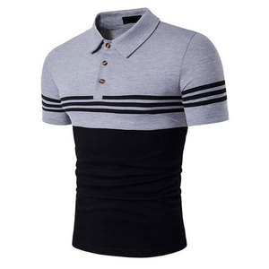 Polo à manches courtes pour homme, blanc et bleu marine, à blocs de couleurs, tricoté, décontracté, à rayures - Product Image 5