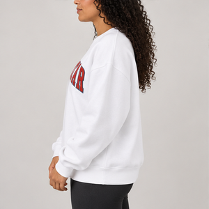 Women's White Outlined Varsity Letter <b>Crewneck</b> Sweatshirt Long Sleeve Drop Shoulder Custom Logo - Product Image 3