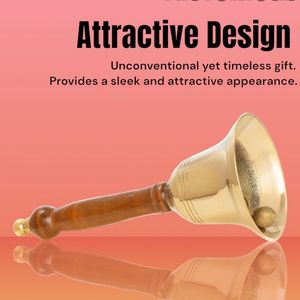 Handcrafted Wooden Handle Brass Hand <b>Bell</b> Loud Ringing Sound Decorative <b>Bell</b> for Temple Ritual <b>School</b> Reception Desk and Home - Product Image 3