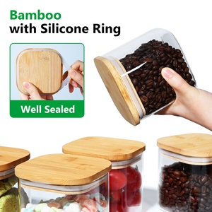 27oz bening persegi kedap udara kaca penyimpanan makanan stoples kaca dengan tutup bambu untuk meja dapur, permen, kue, beras, Sereal - Product Image 4