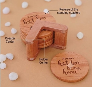 Wood Coaster Set 6 Pcs Laser Etched Some Hot Tea For My Home Reusable Bar Mat Classic Style Home <b>Drinkware</b> <b>Accessories</b> - Product Image 2