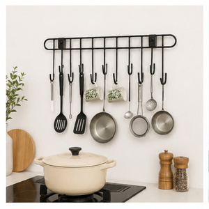 Factory Price Wall Mounted Modern Kitchen Utensil Rack <b>Hooks</b> Matte Black Metal 6 <b>Hooks</b> <b>Hanging</b> Organizer Pots Pans Ladles Cup - Product Image 6