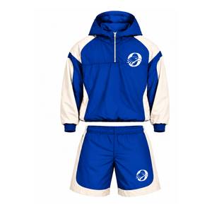 Mens Royal Blue Colorblock Nylon <b>Hoodie</b> Shorts Set Lightweight Quarter Zip Athletic Fitness Training <b>Running</b> Casual Outfit - Product Image 1