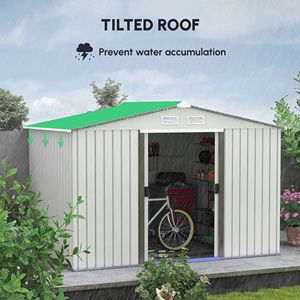 Casetta da Giardino in Metallo 9FT X 6FT con 2 Porte Scorrevoli e 4 Prese d'Aria, Organizzatore per Attrezzi e Utensili da Giardino in Lega di Legno per Esterni - Product Image 4