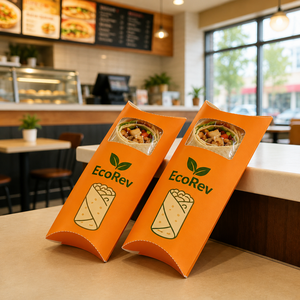 Custom Logo Tear Open Pillow Shaped Biodegradable Eco-Friendly Paper Box for Grill Shawarma Doner Kebab Wrap Takeout Burrito - Product Image 2