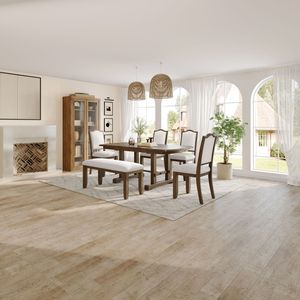 Set tavolo da pranzo in 6 pezzi marrone da 60 pollici allungabile in legno a foglia rimovibile 4 panca per sedia laterale imbottita Set tavolo da cucina - Product Image 6