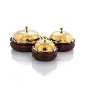 Luxury Wood & Metal <b>Serving</b> <b>Dish</b> <b>Set</b> Of 3 Elegant Handcrafted Design Durable, High Quality Gold Finish For Premium Dining - Product Image 2