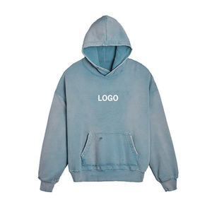 เสื้อฮู้ดดี้ผู้ชายคุณภาพสูงแบบฟอกสี ทรงโอเวอร์ไซส์ แขนยาว ไหล่ตก แบบสั่งทำพิเศษ - Product Image 3