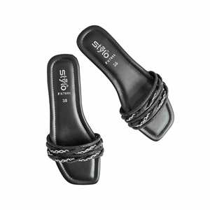 Pantoufles noires en fourrure fantaisie FN7891 - Product Image 1