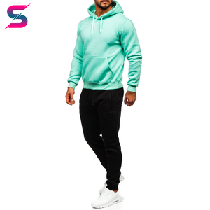 ชุดเสื้อฮู้ดสีเขียวมิ้นท์สำหรับผู้ชาย พร้อมกางเกงจ็อกเกอร์สีดำ แขนยาว ชุดลำลองสำหรับฤดูใบไม้ร่วง ผ้าฝ้ายระบายอากาศได้ดี สีพื้น ทรงพอดีตัว - Product Image 2