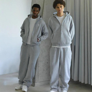 2026 Unisex 500Gsm Loosing Fleece Sweatsuits Custom Logo Boxy Hooded Tracksuit 100% Cotton <b>Lined</b> Winter Solid Print <b>Pants</b> Sets - Product Image 4