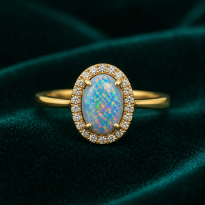 925 Sterling Silver <b>Opal</b> <b>Ring</b> 14k <b>Gold</b> Plated Prong Setting Oval Gemstone Band Rhodium Plated Trendy Fine Jewelry for Women - Product Image 1