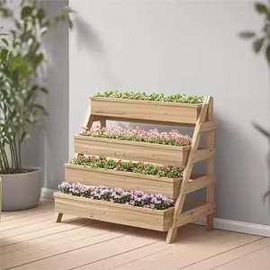 Tiered Wooden Planter Stand with Four Levels Indoor Decorative Flower Display <b>Rustic</b> Raised Garden <b>Shelf</b> for Home Balcony Patio - Product Image 1