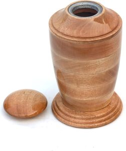 Classic cylinder shape wooden cremation urn handcrafted memorial vessel smooth polished wood urn <b>tall</b> round body funeral urn - Product Image 1