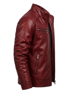 Veste de moto pour homme personnalisée, écologique, en laine/nylon, avec col montant et logo frontal, coupe ajustée, fermeture éclair, poches - Product Image 6