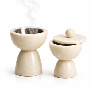 Quemador de Incienso de Resina y Madera Hecho a Mano, Soporte para Bakhoor con Aspecto de Mármol Blanco, Difusor Aromático para Decoración del Hogar o Mezquita - Product Image 4