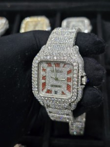 Montre Hip Hop Mécanique en Acier Inoxydable Entièrement Sertie de Moissanite VVS D, Cadran Romain, à Prix Réduit, Cadeau pour Père - Product Image 3