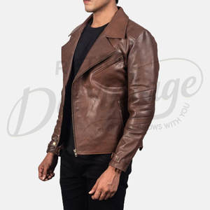 Chaqueta de Motociclista de Cuero Marrón Cognac Premium para Hombre, Piel de Oveja Genuina, Corte Ajustado, Mangas con Paneles, Estilo Deportivo - Product Image 4